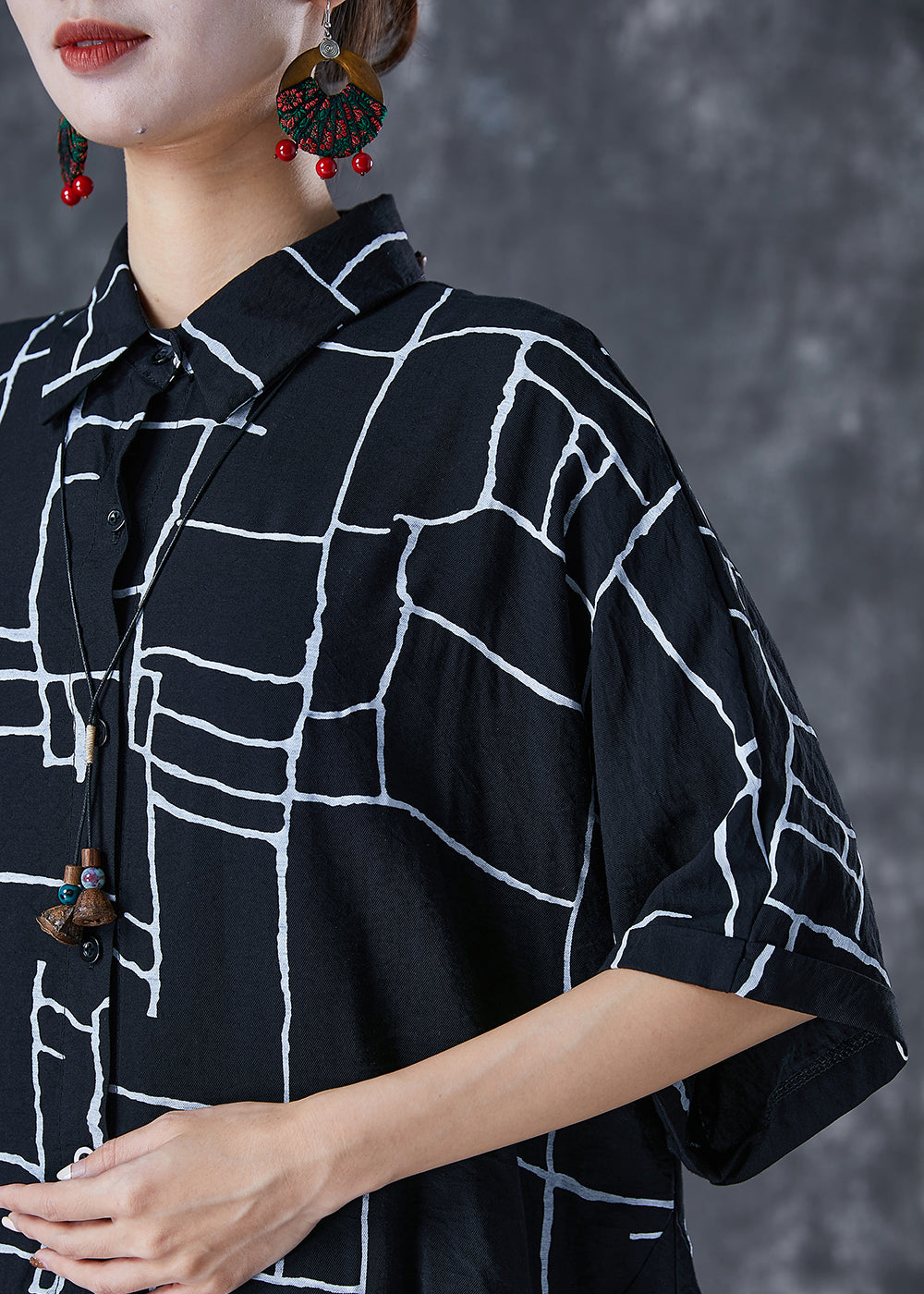 Black Print Pockets Cotton Maxi Dress Summer