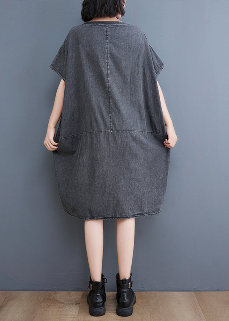 Black V Neck Patchwork Denim Dresses Summer