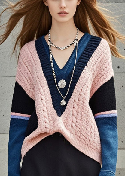 Black V Neck Patchwork Denim Knitted Dress Fall
