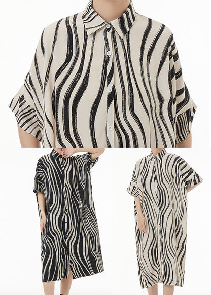 Black Zebra Pattern Oversized Cotton Shirt Dress Summer
