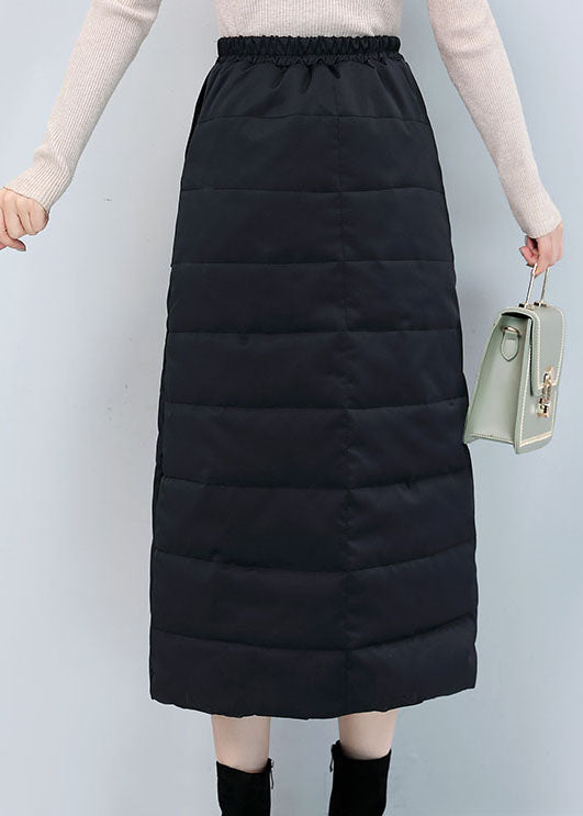 Black Zip Up Pockets Fine Cotton Filled Skirt Winter