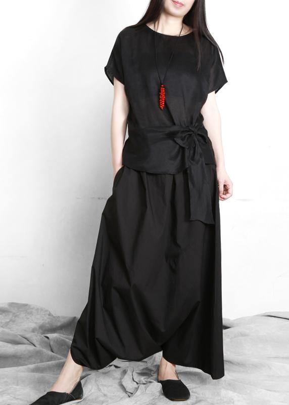 Black Asymmetrical Design Elastic Waist Summer Linen Skirts