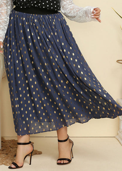 Blue Dot Print Patchwork Chiffon Pleated Skirt Summer