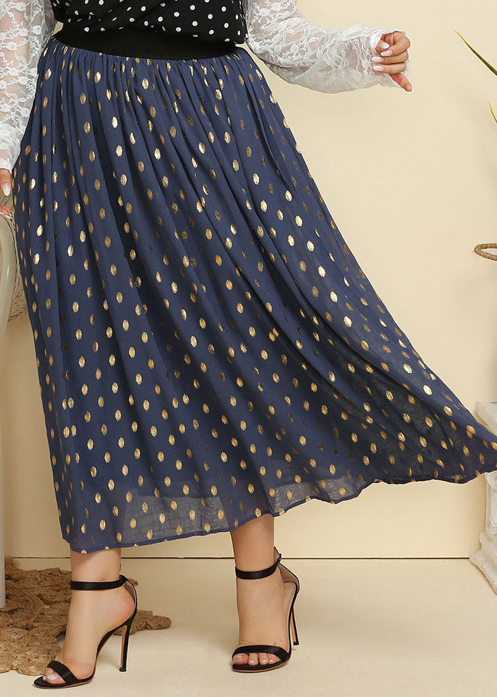 Blue Dot Print Patchwork Chiffon Pleated Skirt Summer