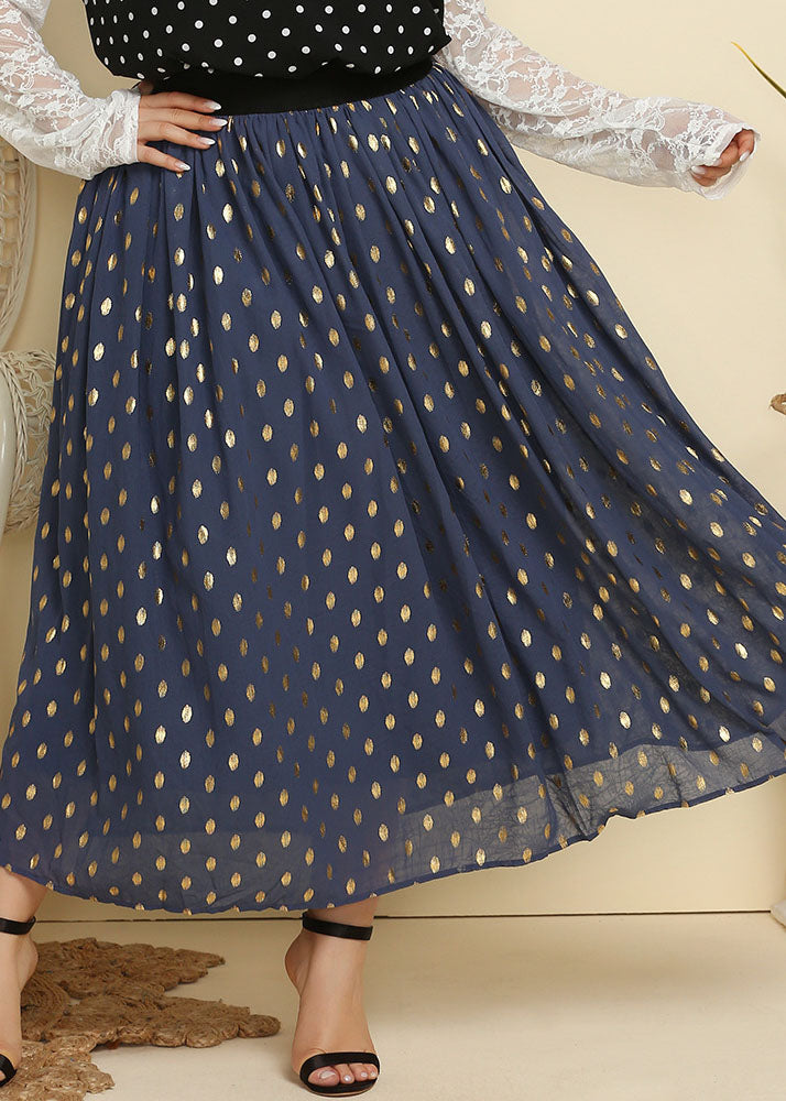 Blue Dot Print Patchwork Chiffon Pleated Skirt Summer