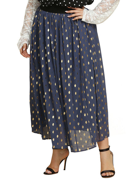 Blue Dot Print Patchwork Chiffon Pleated Skirt Summer