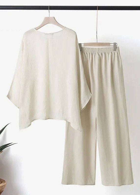 Blue O-neck Asymmetrical T Shirts and Wide Leg Pants Two Pieces Set Short Sleeve