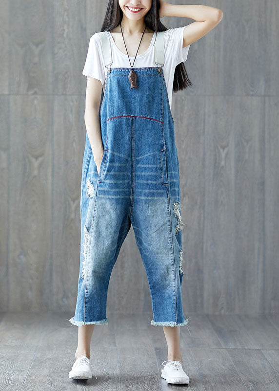 Blue Patchwork Pockets Jumpsuits Spring