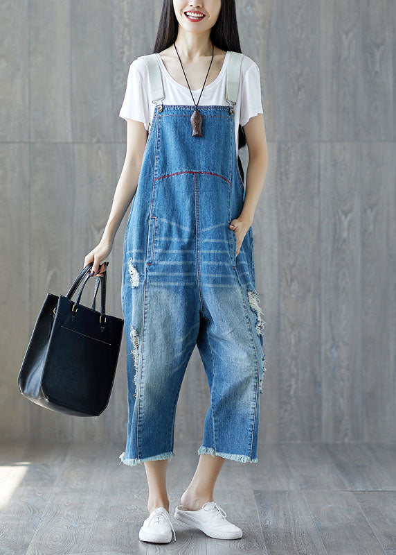 Blue Patchwork Pockets Jumpsuits Spring