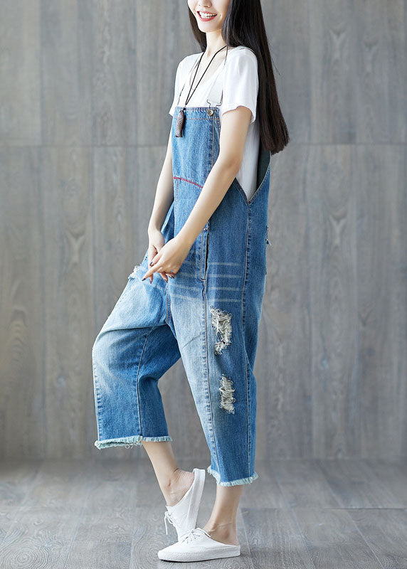 Blue Patchwork Pockets Jumpsuits Spring