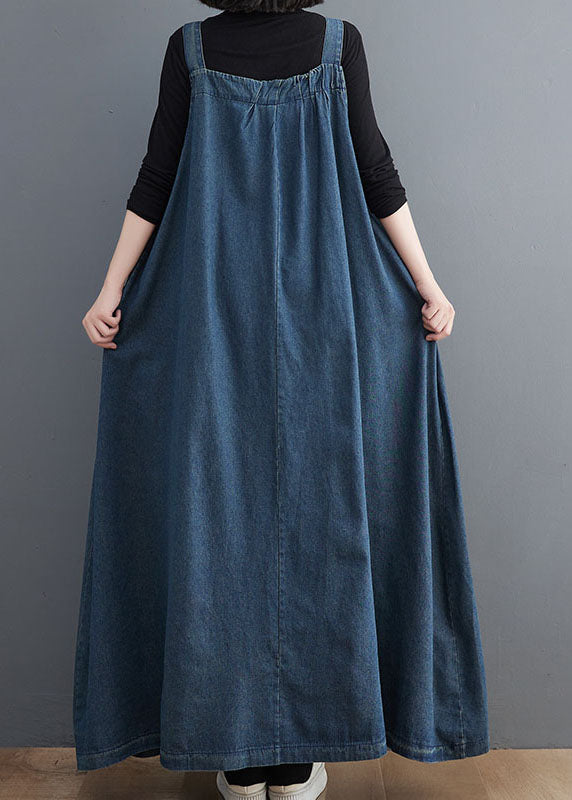 Blue Pockets Patchwork Denim Spaghetti Strap Dress Sleeveless