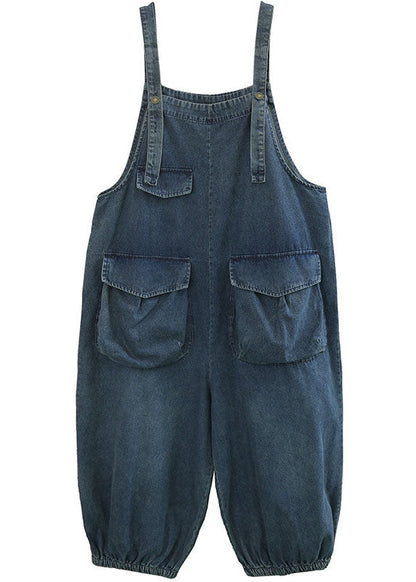 Blue Pockets Cotton Denim Jumpsuit Spring