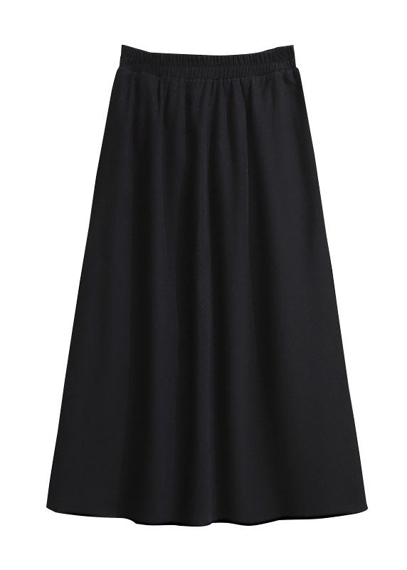 Brown Wrinkled Elastic Waist Patchwork Cotton Skirts Fall