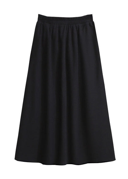 Brown Wrinkled Elastic Waist Patchwork Cotton Skirts Fall