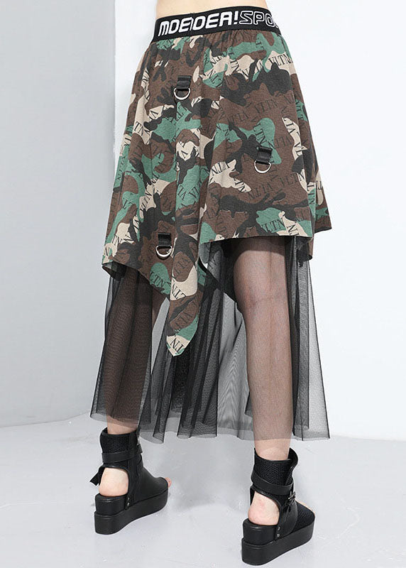 Camouflage Asymmetrical Patchwork Tulle Skirt Spring
