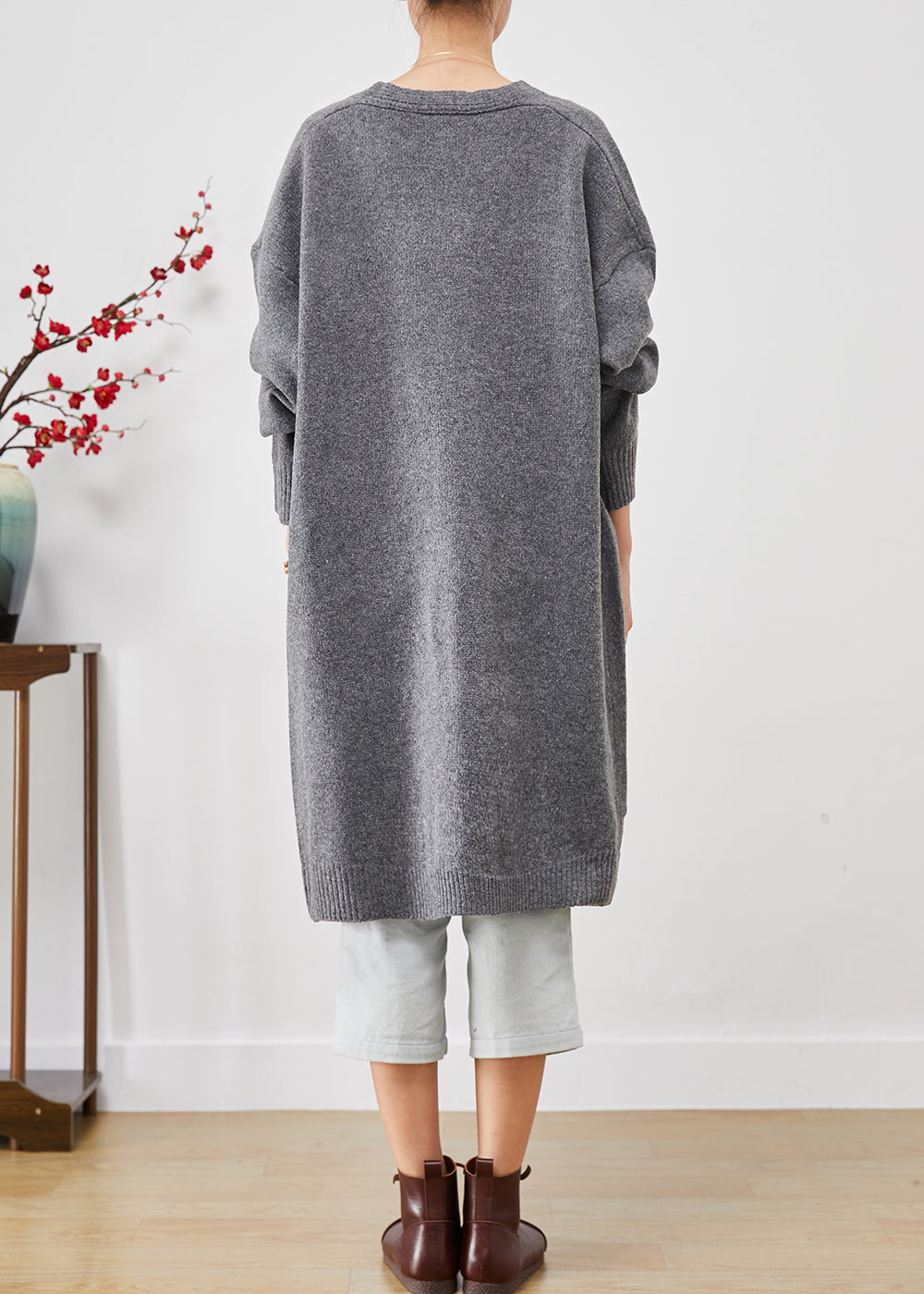 Charcoal Grey Oversized Button Down Knit Cardigan Fall