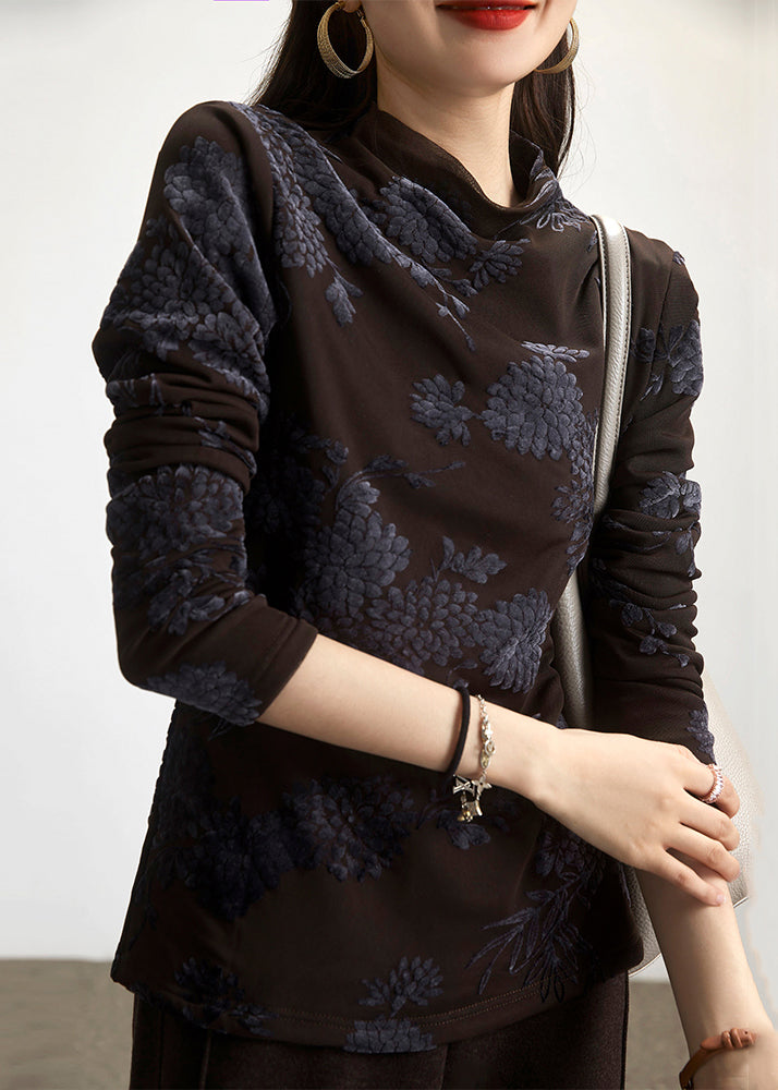 Coffee Turtleneck Patchwork Warm Fleece Blouses Spring