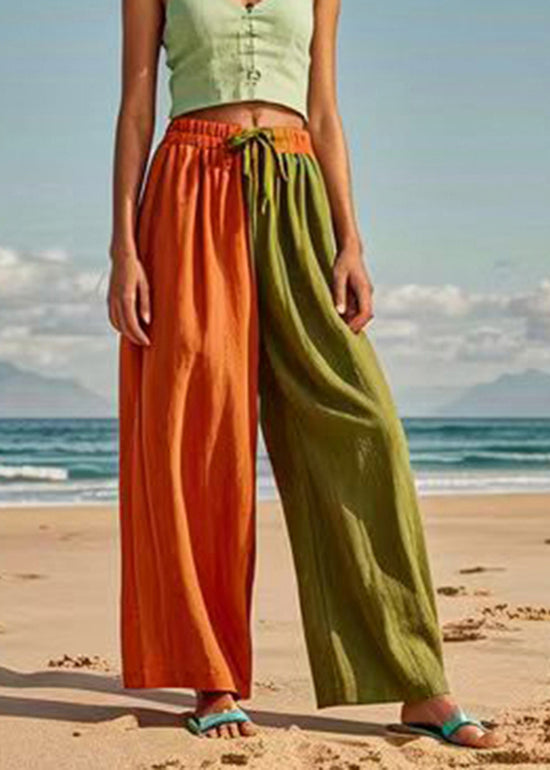 Colorblock Asymmetrical Tie Waist Wide Leg Pants Summer