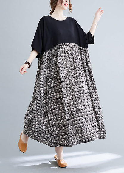 Colorblock O-neck Print Patchwork Vacation Dresses Short Sleeve