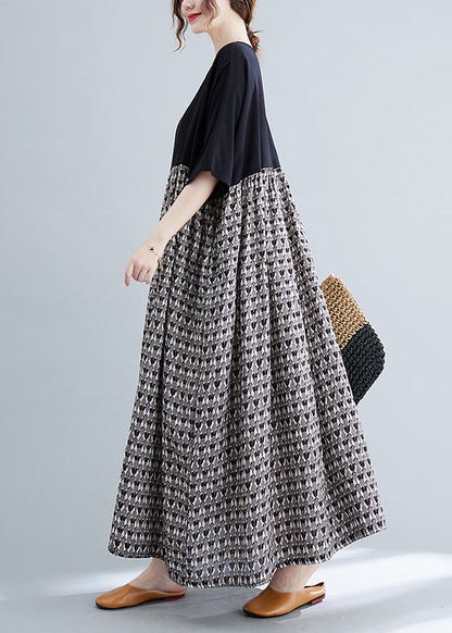 Colorblock O-neck Print Patchwork Vacation Dresses Short Sleeve