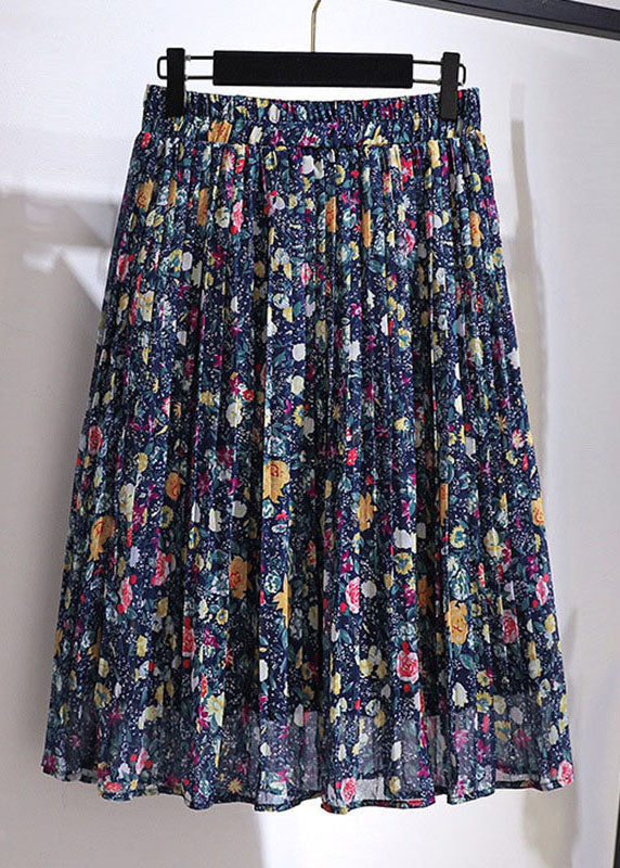 Colorblock Print Wrinkled Patchwork Chiffon Skirt Summer