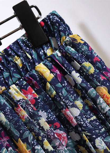 Colorblock Print Wrinkled Patchwork Chiffon Skirt Summer