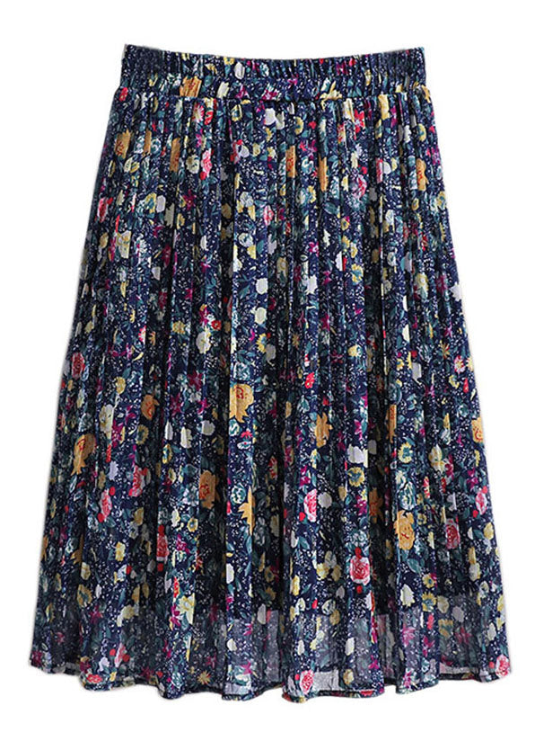 Colorblock Print Wrinkled Patchwork Chiffon Skirt Summer