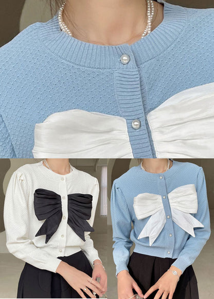 Blue Puff Sleeve Knit Top Spring