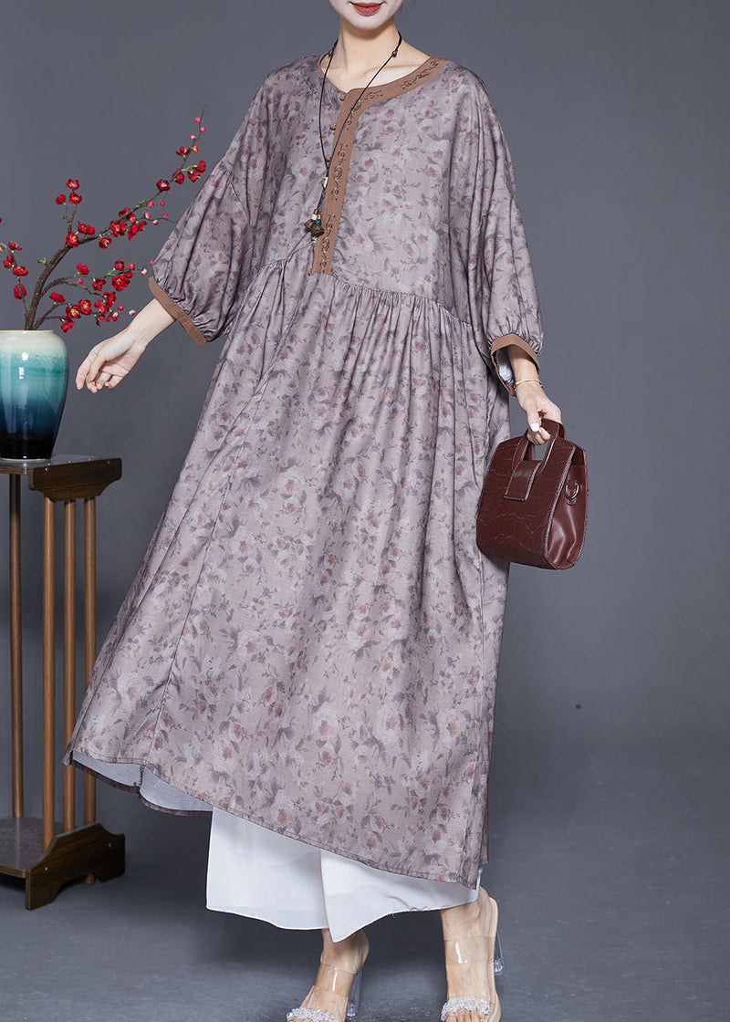 Embroidered Print Wrinkled Linen Robe Dresses Summer