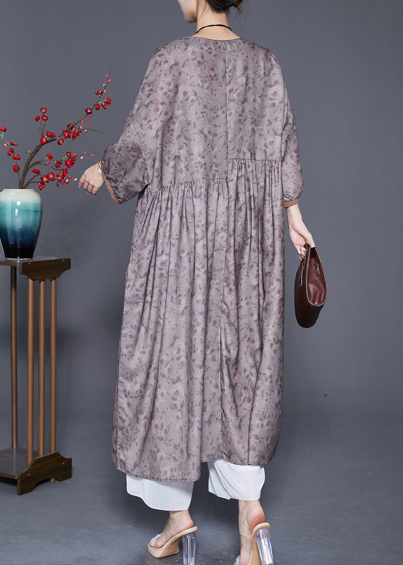 Embroidered Print Wrinkled Linen Robe Dresses Summer