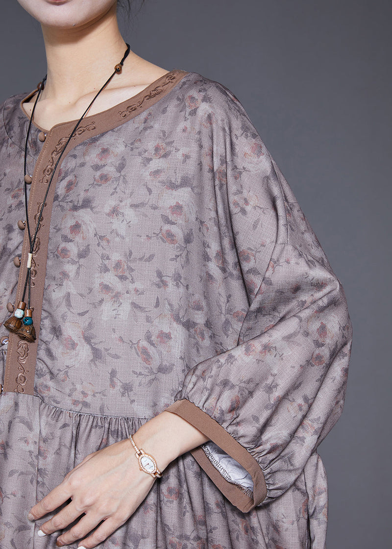 Embroidered Print Wrinkled Linen Robe Dresses Summer