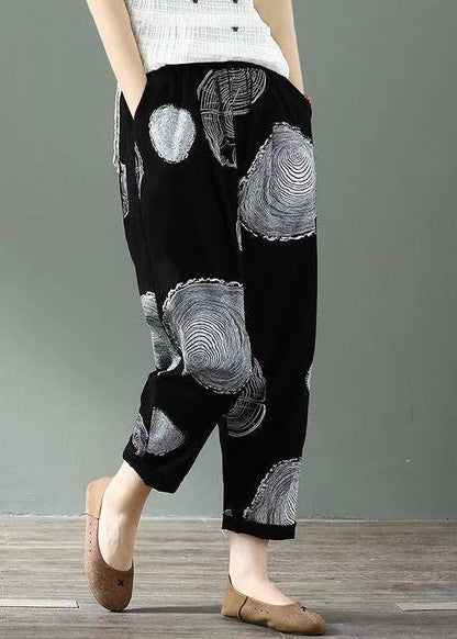 Style Black Printed Cotton Cropped Pants Summer