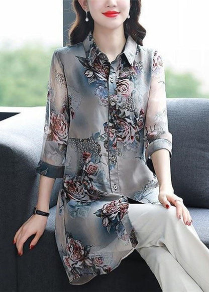 Peter Pan Collar Patchwork Chiffon Shirts Summer