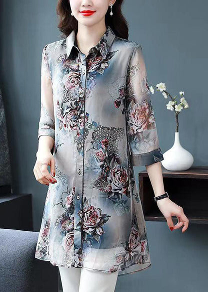 Peter Pan Collar Patchwork Chiffon Shirts Summer