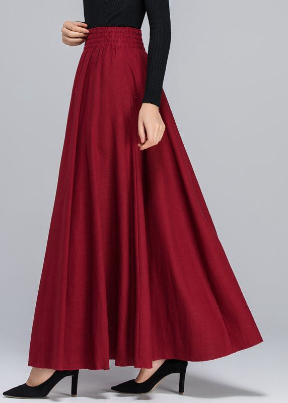 French Red Pockets Silk Skirts Spring