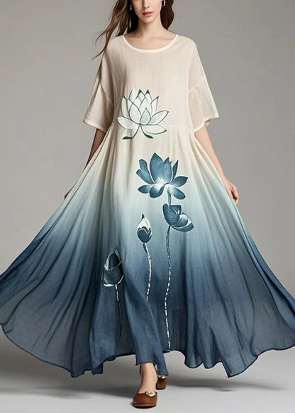 Gradient Color Oversized Print Cotton Long Dresses Summer