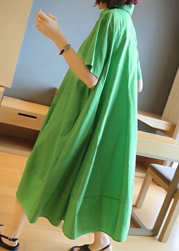 Green Oversized Patchwork Exra Large Hem Cotton Shirt Dresses Summer