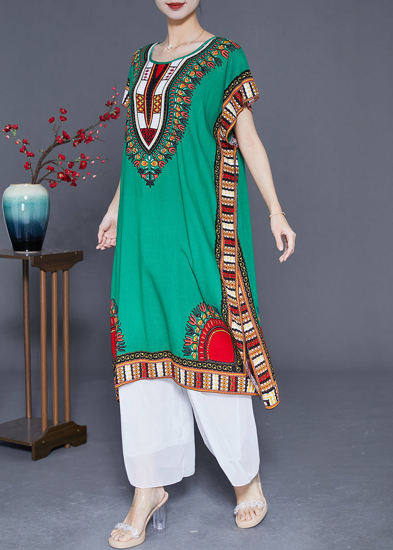 Green Oversized Print Cotton Maxi Dresses Summer