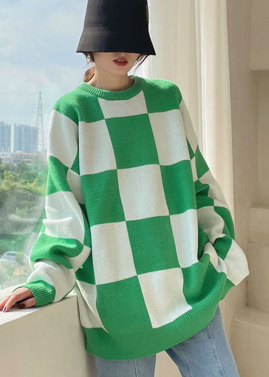 Green Plaid Cozy Knit Sweater Winter