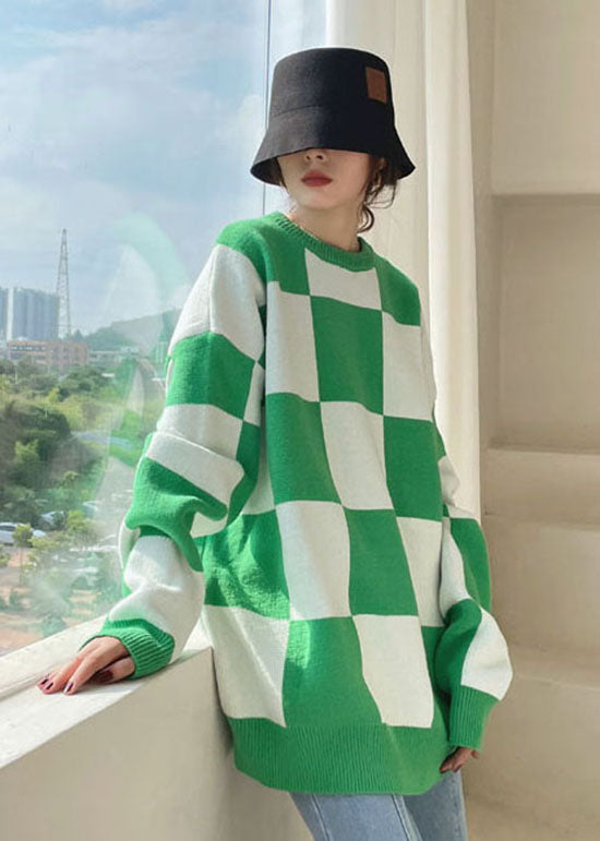 Green Plaid Cozy Knit Sweater Winter