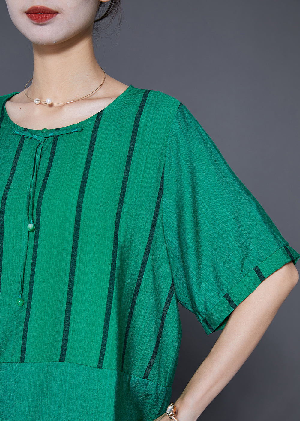 Green Striped Patchwork Linen Two Piece Set Outfits Summer