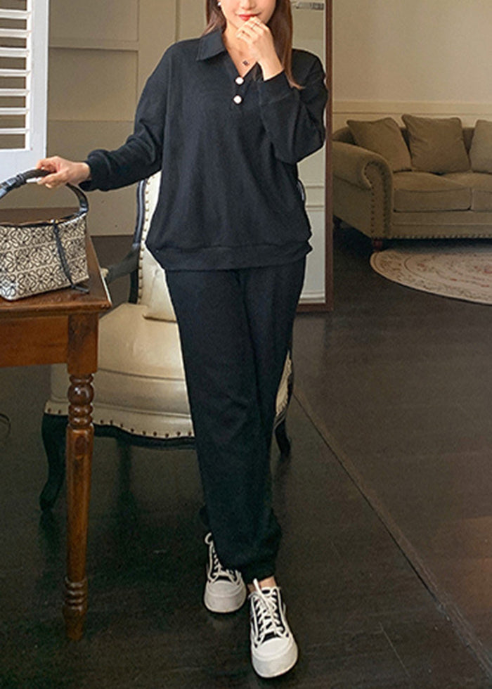 Grey Oversized Pockets Cotton Sweatshirt Pants Fall