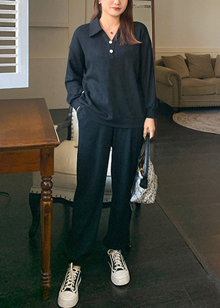 Grey Oversized Pockets Cotton Sweatshirt Pants Fall