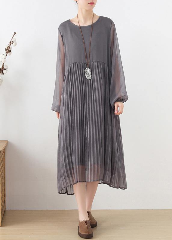 Grey Patchwork Chiffon O-neck Spring Summer Robe Dresses