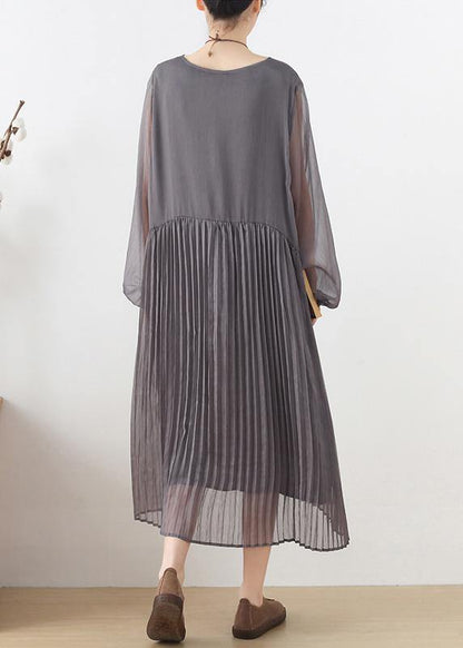Grey Patchwork Chiffon O-neck Spring Summer Robe Dresses