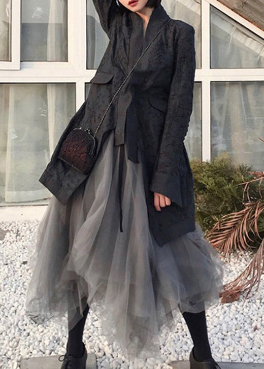Grey Patchwork Tulle Skirts Spring