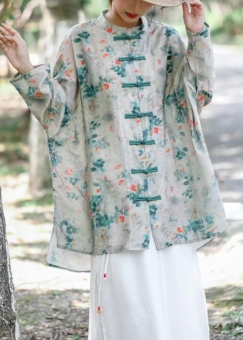 Grey Print Button Cotton Shirts Long Sleeve