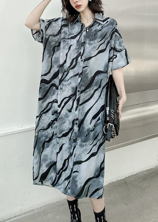 Grey Print Pockets Patchwork Cotton Shirts Dresses Fall