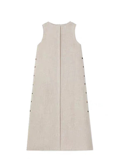 Khaki O-neck Low High Design Robe Dresses Sleeveless