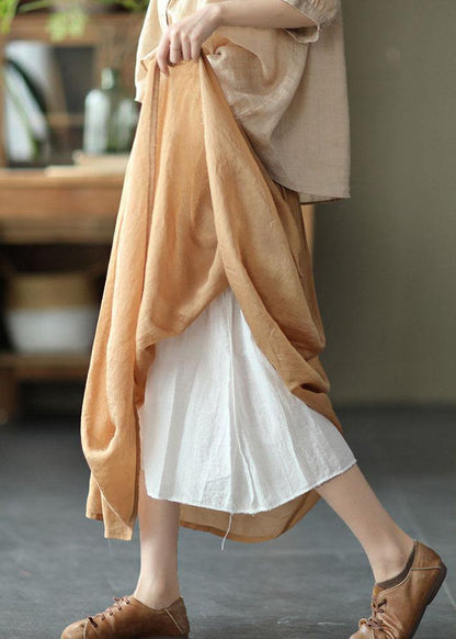 Khaki Retro Circle Summer a Line Linen Skirt